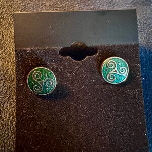 Triskele Celtic Elegant Green Swirl Earrings
